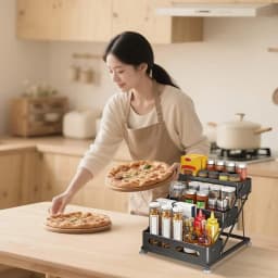 3-Tier Foldable Spices Rack, Adjusted Height 10-10.8Inch Carbon Steel Tiered Spice Rack with Non-Slip Suction Cups,Space-Saving Spice Rack Organizer for Cabinet