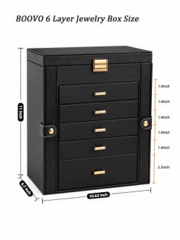 1PC Large 6-Layer PU Leather Jewelry Box With Mirror, Double-Door Jewelry Organizer With Necklace Hooks, Ring Slots & Multi-Drawer Storage For Rings, Earrings, Bracelets, Watches & Accessories, Elegant Gift For Women