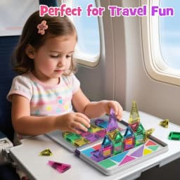 Hotfree 40PCS Mini Magnetic Tiles Stacking Building Blocks - Montessori STEM Toy with Strong Magnets, Iron Storage Box, Airplane Activities, Open Ended Play, Toddler Learning Activities, 3D or Flat Play, Birthday Christmas Gift for Ages 3-8