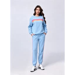 Women Warm Two Piece Retro Striped Tracksuit Set Cozy Oversized Round Neck Top And Sweatpants Joggers With Two Deep Side Pockets Relaxed Loose Fit For Fall Weekend Trips And Daily Casual Comfort Wear