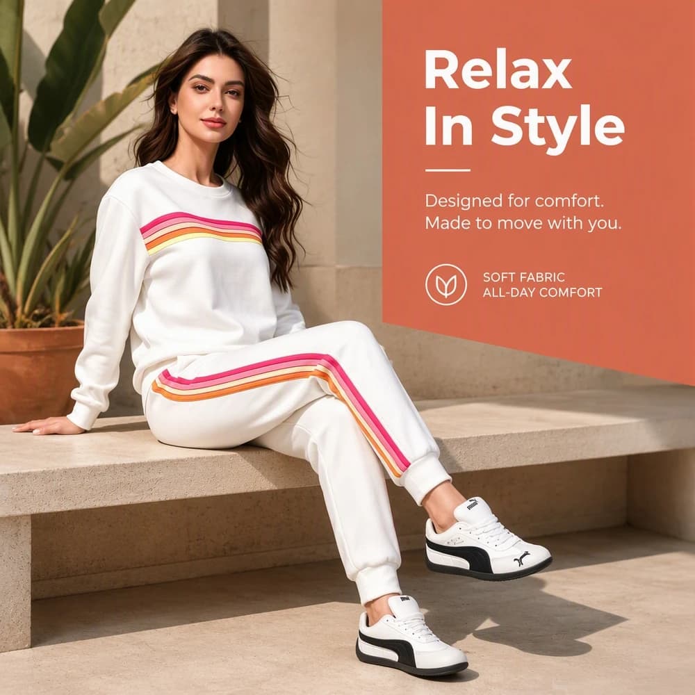 Women Warm Two Piece Retro Striped Tracksuit Set Cozy Oversized Round Neck Top And Sweatpants Joggers With Two Deep Side Pockets Relaxed Loose Fit For Fall Weekend Trips And Daily Casual Comfort Wear