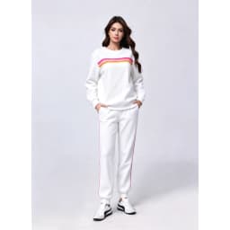 Women Warm Two Piece Retro Striped Tracksuit Set Cozy Oversized Round Neck Top And Sweatpants Joggers With Two Deep Side Pockets Relaxed Loose Fit For Fall Weekend Trips And Daily Casual Comfort Wear