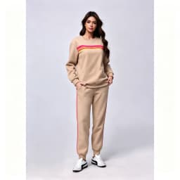 Women Warm Two Piece Retro Striped Tracksuit Set Cozy Oversized Round Neck Top And Sweatpants Joggers With Two Deep Side Pockets Relaxed Loose Fit For Fall Weekend Trips And Daily Casual Comfort Wear