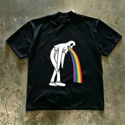 Unisex Y2K Weird‑Aesthetic Rainbow‑Spitting Ghost Illustration Graphic Print Oversized Relaxed Fit Heavyweight Cotton Crew Neck Short Sleeve Couple Casual Everyday Tee