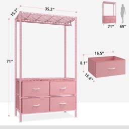 Heavy Duty Clothes Rack, Clothing Rack For Hanging Clothes With 4 Drawers Load 420LBS, Easy To Assemble, Sturdy & Durable Design, Large Capacity For Coats, Shirts, Closet Organizers And Storage, Furniture For Home, Christmas Decorations, Pink