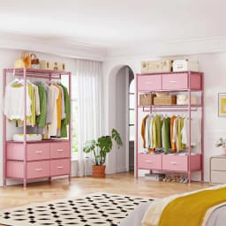 Heavy Duty Clothes Rack, Clothing Rack For Hanging Clothes With 4 Drawers Load 420LBS, Easy To Assemble, Sturdy & Durable Design, Large Capacity For Coats, Shirts, Closet Organizers And Storage, Furniture For Home, Christmas Decorations, Pink