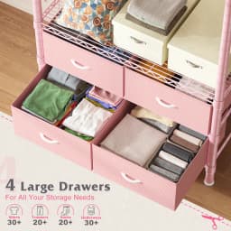Heavy Duty Clothes Rack, Clothing Rack For Hanging Clothes With 4 Drawers Load 420LBS, Easy To Assemble, Sturdy & Durable Design, Large Capacity For Coats, Shirts, Closet Organizers And Storage, Furniture For Home, Christmas Decorations, Pink