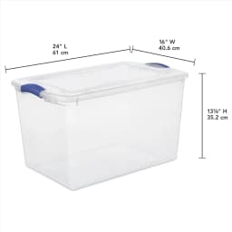 66 Qt Storage Bins 6-Pack, Clear Plastic Containers with Latching Lids | Clear Base & Lid, Secure Blue Latches, Recessed Stacking, 66Qt Capacity, BPA-Free Plastic