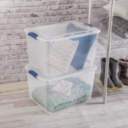 66 Qt Storage Bins 6-Pack, Clear Plastic Containers with Latching Lids | Clear Base & Lid, Secure Blue Latches, Recessed Stacking, 66Qt Capacity, BPA-Free Plastic