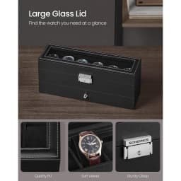 6-Slot Watch Box, Lockable with Glass Lid, 2 Layers Watch Case