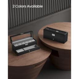 6-Slot Watch Box, Lockable with Glass Lid, 2 Layers Watch Case