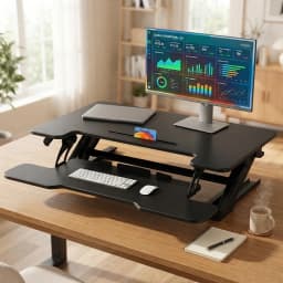 36" Z-Shaped Standing Desk Converter with Wide Keyboard Tray, Dual Monitor Fit, Height Adjustable Sit Stand Up Desk Riser, Dual Gas Lift, Stable Z-Steel Frame