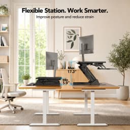 36" Z-Shaped Standing Desk Converter with Wide Keyboard Tray, Dual Monitor Fit, Height Adjustable Sit Stand Up Desk Riser, Dual Gas Lift, Stable Z-Steel Frame