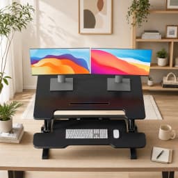 36" Z-Shaped Standing Desk Converter with Wide Keyboard Tray, Dual Monitor Fit, Height Adjustable Sit Stand Up Desk Riser, Dual Gas Lift, Stable Z-Steel Frame