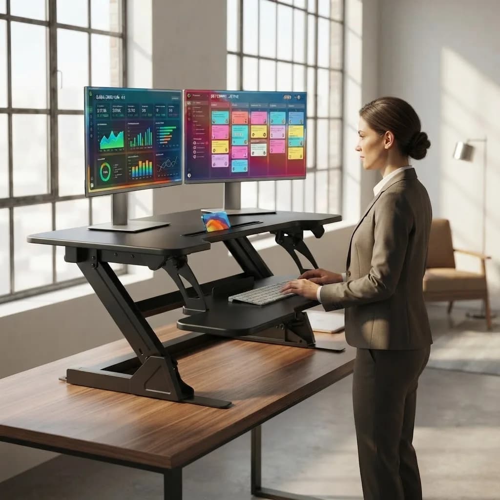36" Z-Shaped Standing Desk Converter with Wide Keyboard Tray, Dual Monitor Fit, Height Adjustable Sit Stand Up Desk Riser, Dual Gas Lift, Stable Z-Steel Frame