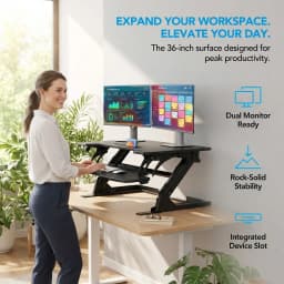 36" Z-Shaped Standing Desk Converter with Wide Keyboard Tray, Dual Monitor Fit, Height Adjustable Sit Stand Up Desk Riser, Dual Gas Lift, Stable Z-Steel Frame
