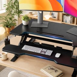 36" Z-Shaped Standing Desk Converter with Wide Keyboard Tray, Dual Monitor Fit, Height Adjustable Sit Stand Up Desk Riser, Dual Gas Lift, Stable Z-Steel Frame