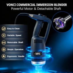 Commercial immersion blender for restaurant kitchen use, SUS 304 stainless steel shaft, silver, 500W power with variable speed