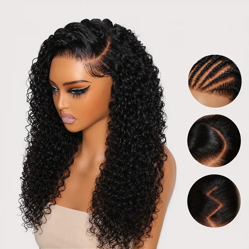 TIMOPOL Glueless Wet‑and‑Wavy Jerry Curly Human Hair Wig, Women’s 13x4 Lace Frontal, Pre‑Plucked Natural Hairline for Easy Installation