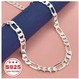 S925 Sterling Silver Figaro Chain, Classic and Stylish, 8mm Wide, Unisex, Perfect Gift for Lovers, Friends, or Fathers, Jewelry for Christmas, Holidays, or Anniversaries, 0.7 oz.