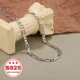 S925 Sterling Silver Figaro Chain, Classic and Stylish, 8mm Wide, Unisex, Perfect Gift for Lovers, Friends, or Fathers, Jewelry for Christmas, Holidays, or Anniversaries, 0.7 oz.