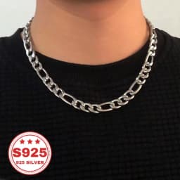 S925 Sterling Silver Figaro Chain, Classic and Stylish, 8mm Wide, Unisex, Perfect Gift for Lovers, Friends, or Fathers, Jewelry for Christmas, Holidays, or Anniversaries, 0.7 oz.