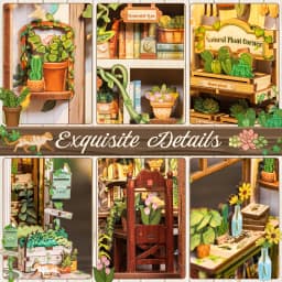 Original CUTEBEE 196pcs Green Life Bookshop Book Nook Kit - DIY Miniature House Dollhouse Kit for Adults Greenhouse Booknook Tiny House Bookshelf Decor 3D Wooden Puzzle DIY Craft Gifts LED Booknook for Adults and Teens Tiny House 3D Wooden Puzzle Home Toy