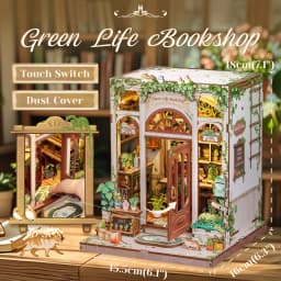 Original CUTEBEE 196pcs Green Life Bookshop Book Nook Kit - DIY Miniature House Dollhouse Kit for Adults Greenhouse Booknook Tiny House Bookshelf Decor 3D Wooden Puzzle DIY Craft Gifts LED Booknook for Adults and Teens Tiny House 3D Wooden Puzzle Home Toy