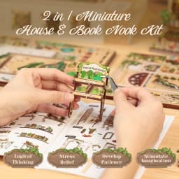 Original CUTEBEE 196pcs Green Life Bookshop Book Nook Kit - DIY Miniature House Dollhouse Kit for Adults Greenhouse Booknook Tiny House Bookshelf Decor 3D Wooden Puzzle DIY Craft Gifts LED Booknook for Adults and Teens Tiny House 3D Wooden Puzzle Home Toy