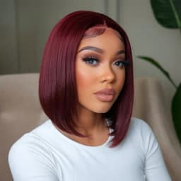 99J Burgundy Colored 200 Density Straight Short Bob Wig 13x4 HD Full Lace Front Human Hair Wigs For Women 8-14 Inch Remy Hair