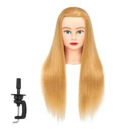Mannequin Head 26-28" Synthetic Blonde Hair for Hairdresser Traininghead Hairdressing Training Model Manikin Cosmetology Doll Head Hair Styling Cutting Braiding with Clamp