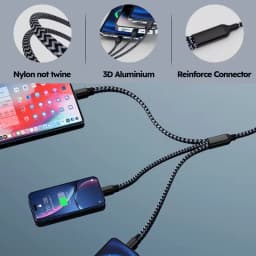 6PCS/8PCS 3 In 1 Fast Charging Cable USB C Cable 1.2M/4FT Nylon Braided Type C Charging With Type-C, Micro USB, IP Port For IPhone Samsung Huawei Xiaomi Multi Port Multiple Charging Wire