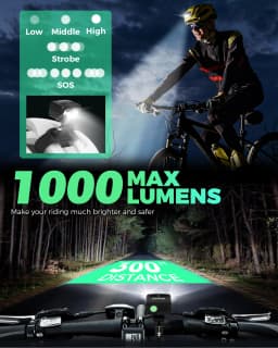 Cycling Helmet Light 1000 Lums LED Flashlight Headlight & Handlebar Lamp USB Rechargeable MTB Road Bike Riding Night Safety Light