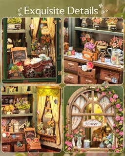 Original CUTEBEE 265pcs Blossom Florists Book Nook Kit DIY Miniature Flower House Dollhouse for Adults Booknook Tiny House Bookshelf Decor 3D Wooden Puzzle, DIY Craft Gifts for Family, Friends book nook kits for adults cute bee book nook kit