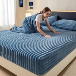 Channel Stitch Fitted Sheet King Size Raised Ribbed Pattern Ultra Soft Plush Feel Fade Proof Wrinkle Free Bedding