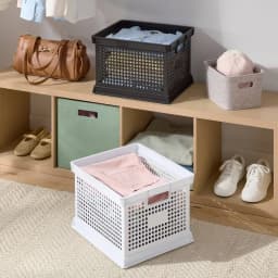 30.6 Qt White Plastic Storage Crate, Large Utility Organizer Bin with Handles, Foldable Storage Container for Home, Office, Garage and Shelves