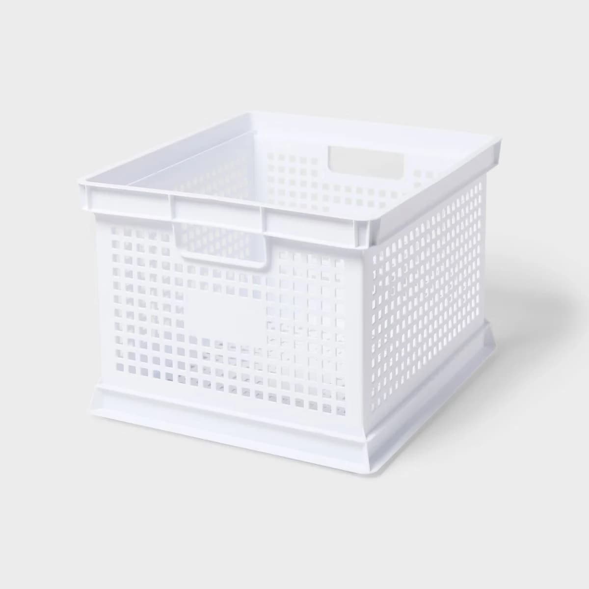 30.6 Qt White Plastic Storage Crate, Large Utility Organizer Bin with Handles, Foldable Storage Container for Home, Office, Garage and Shelves