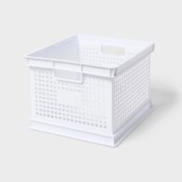 30.6 Qt White Plastic Storage Crate, Large Utility Organizer Bin with Handles, Foldable Storage Container for Home, Office, Garage and Shelves