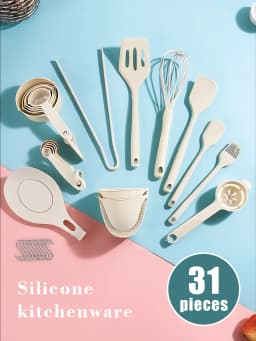 30+1 Pcs Silicone Kitchen Utensils Set with Storage, Heat Resistant Non-Stick Baking Tools