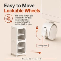 1-Tier Slim Storage Cabinet Plastic Narrow Organizer Rack with Doors and Wheels Foldable Tall Rolling Cart Stackable Gap Shelves Space Saving for Bathroom Kitchen Small Spaces