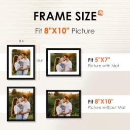 8X10 Picture Frame For Tabletop Or Wall Display, HD Plexiglass, Black, Lightweight And Shatter-Resistant, Fits 5X7 With Mat Or