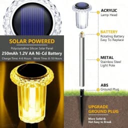 4pcs Outdoor Solar Stainless Steel Tube Garden Light, IP44 Waterproof, Compact And Practical, Diamond Pattern Solar Crystal Light Holder, Suitable For Garden, Lane, Garden Lighting Decoration (Warm Light/White Light)