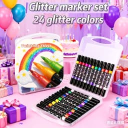 24 Colors Double Head Glitter Markers Fast Drying Fine Tip Pen Set for Scrapbooking Card Making Journaling Art Coloring
