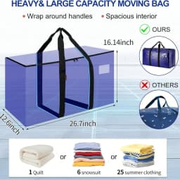 6‑Pack Heavy‑Duty Moving Bags, Extra‑Large Storage Totes with Zippers & Reinforced Sturdy Handles, Space‑Saving Packing Bags for Moving, Storage & Travel, Blue, College Dorm Essentials