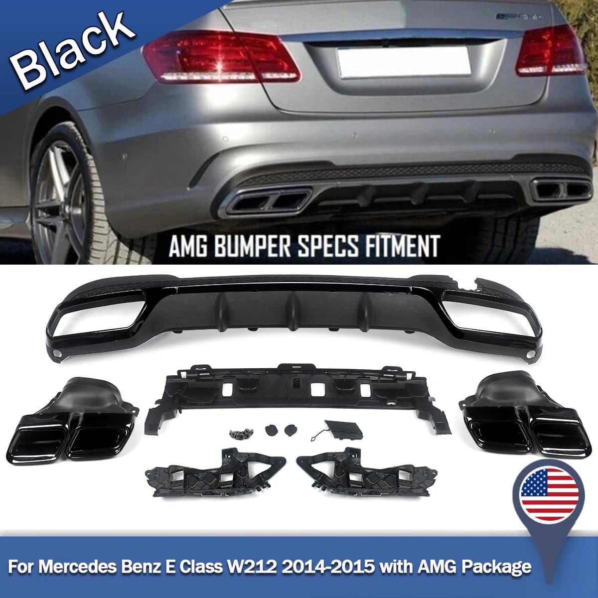 Rear Bumper Diffuser For Mercedes Benz E Class W212 Saloon with AMG Line 2014-2016 AMG E63 Style Gloss Black Accessories