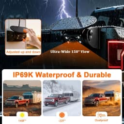 X5 Magnetic Solar Wireless Backup Camera System with 5" 2CH HD Monitor 1-Min Zero-Install 320ft Transmission Range 10000mAh 5W Solar Panel IP68 Waterproof 1080P IR Night Vision Parking Assist for Truck Bus RV Semi Trailer Box Truck Van Pickup