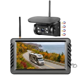 X5 Magnetic Solar Wireless Backup Camera System with 5" 2CH HD Monitor 1-Min Zero-Install 320ft Transmission Range 10000mAh 5W Solar Panel IP68 Waterproof 1080P IR Night Vision Parking Assist for Truck Bus RV Semi Trailer Box Truck Van Pickup