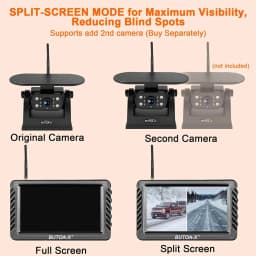 X5 Magnetic Solar Wireless Backup Camera System with 5" 2CH HD Monitor 1-Min Zero-Install 320ft Transmission Range 10000mAh 5W Solar Panel IP68 Waterproof 1080P IR Night Vision Parking Assist for Truck Bus RV Semi Trailer Box Truck Van Pickup