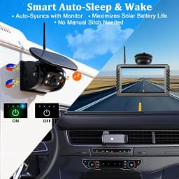 X5 Magnetic Solar Wireless Backup Camera System with 5" 2CH HD Monitor 1-Min Zero-Install 320ft Transmission Range 10000mAh 5W Solar Panel IP68 Waterproof 1080P IR Night Vision Parking Assist for Truck Bus RV Semi Trailer Box Truck Van Pickup
