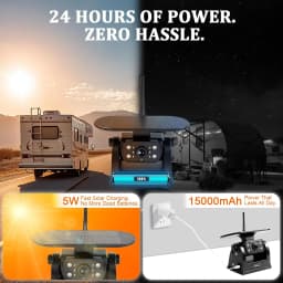 X5 Magnetic Solar Wireless Backup Camera System with 5" 2CH HD Monitor 1-Min Zero-Install 320ft Transmission Range 10000mAh 5W Solar Panel IP68 Waterproof 1080P IR Night Vision Parking Assist for Truck Bus RV Semi Trailer Box Truck Van Pickup